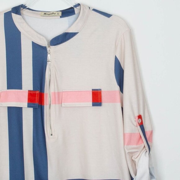 Moyabo Womens Mock Neck 1/2 Zip Pullover Top Size XL Roll Tab Sleeve Artsy - Picture 2 of 9